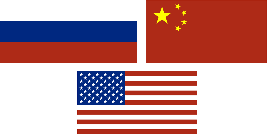 Russia China USA flags