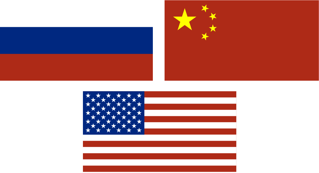 Russia China USA flags